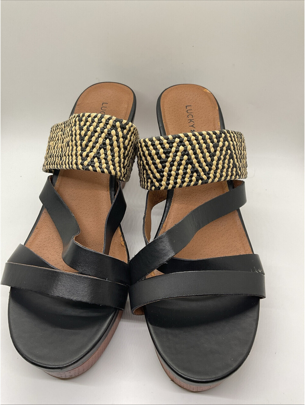 Lucky brand women’s wedge sandals slip on size 10 M high heel 208